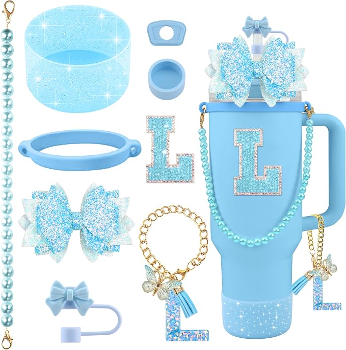 9PCS Blue for Stanley Cup Accessories Set Bling Initials Bow Charms for Stanley by Unknown