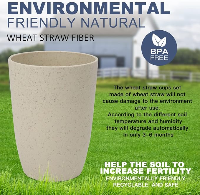 Homienly Unbreakable Plastic Cups Set Wheat Straw Cups 20 OZ Drinking Glasses - Image 6