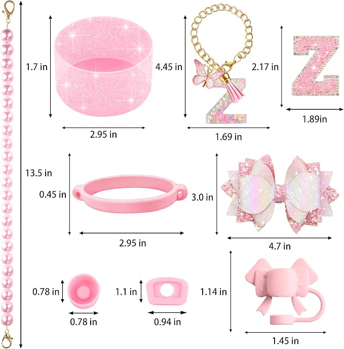 9PCS Pink for Stanley Cup Accessories Set Bling Initials Bow Charms for Stanley - Image 3