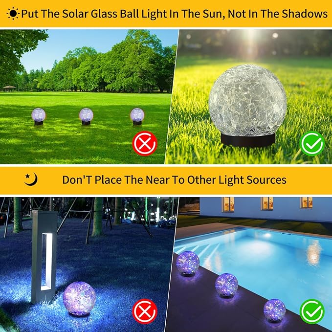 JKIMK Solar Globe Lights Outdoor Waterproof-Solar Balls Garden-Cracked Glass - Image 2