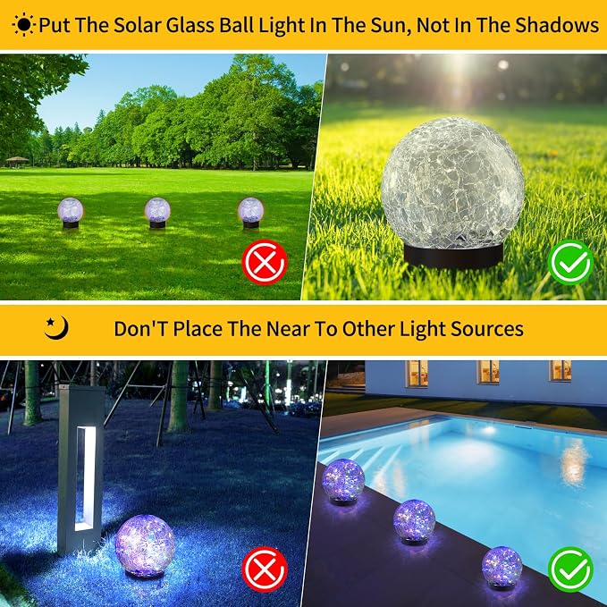 JKIMK Solar Globe Lights Outdoor Waterproof-Solar Balls Garden-Cracked Glass - Image 2