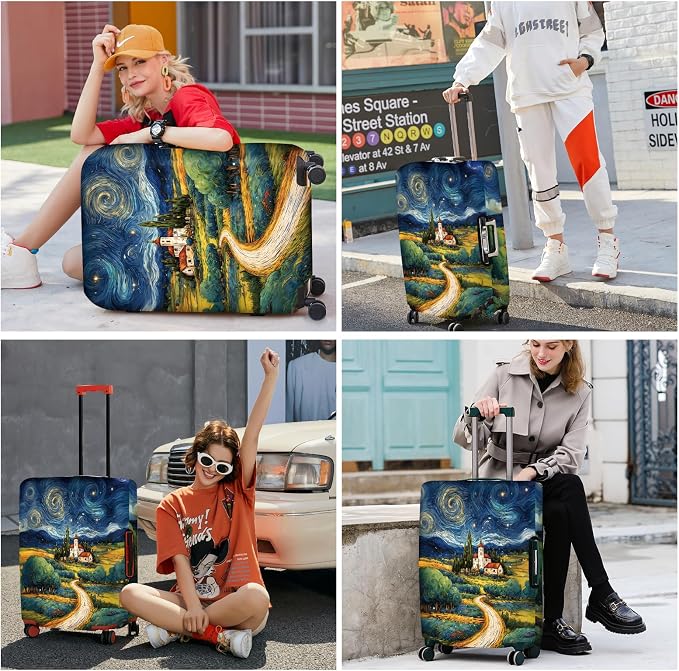 ANNA QUEEN Starry Night Landscape Luggage Cover, Artistic Oil Painting Style - Image 6