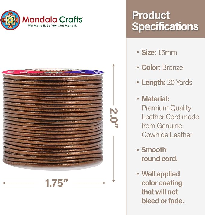 Mandala Crafts Round Genuine Bronze Leather Cord - Image 4