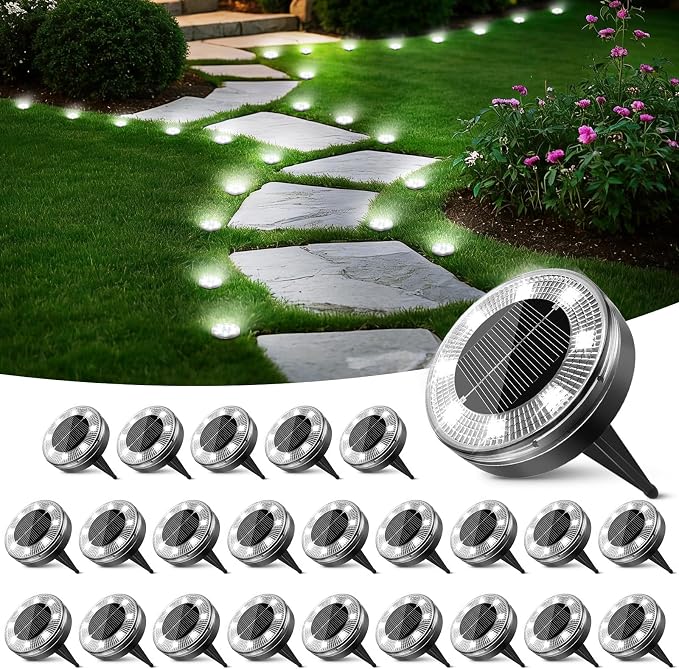 Peasur Mini Solar Ground Lights, 24 Pack Flat Solar Disc Lights Outdoor by Peasur