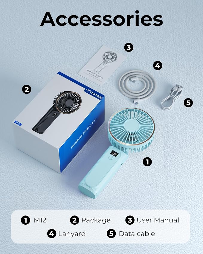 TUNISE Portable Handheld Fan, 180 Adjustable, 6 Speed Wind, USB Rechargeable - Image 8