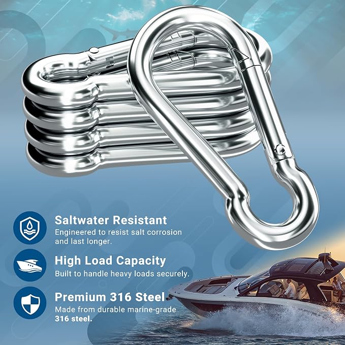 sprookber 316 Stainless Steel Carabiner Clip, Marine Grade Heavy Duty Spring - Image 6