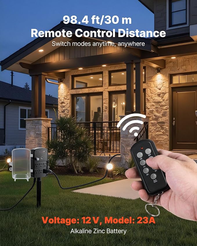 VEVOR Outdoor Power Stake Timer, 50FT Extension Cord, Remote Control Outdoor - Image 4