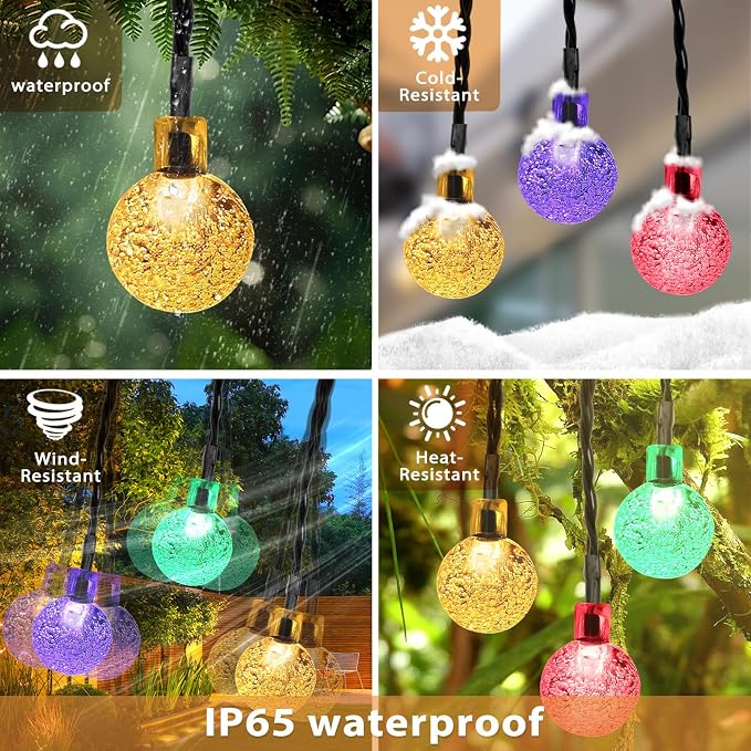 Outdoor Solar String Lights, 2x46FT 66LED 8Modes Crystal Color Solar Powered - Image 7