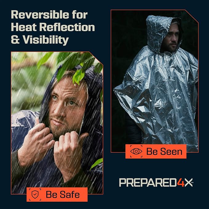 PREPARED4X Emergency Mylar Poncho – Survival Rain Poncho - Image 4