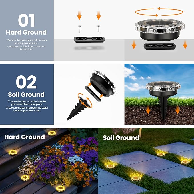 SOLPEX Solar Ground Lights 12 Pack, Solar Pathway Lights Outdoor Waterproof - Image 6