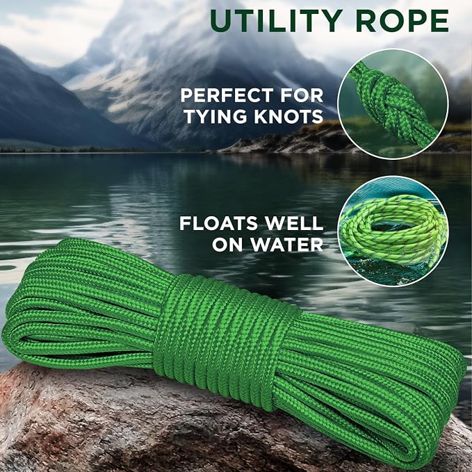 TECEUM Rope – 90 Feet x 3/8 Inch – Green – Strong All-Purpose Utility Rope – - Image 3