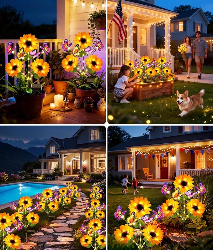 KOOPER Solar Garden Lights Outdoor Decor, Upgraded 4 Pack Solar Sunflower Lights - Image 7