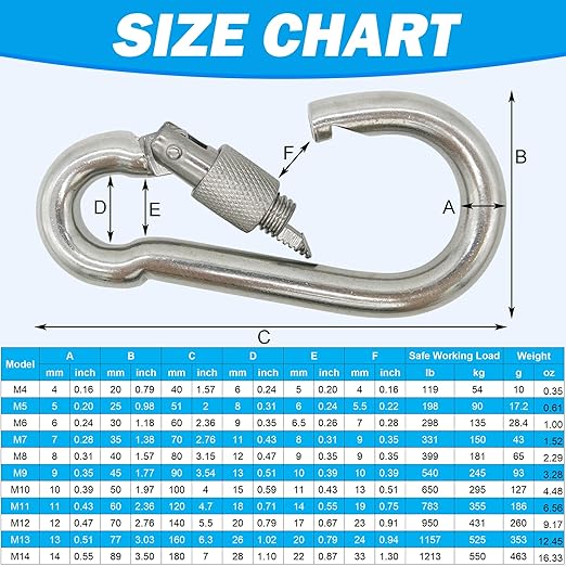 304 Stainless Steel Carabiners -4.7 inch Heavy Duty, Durable & Rust-Free Clips - Image 6