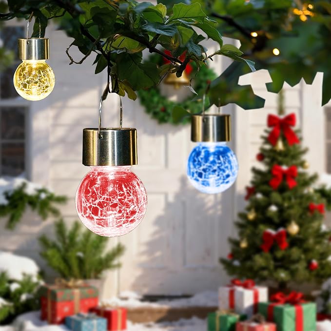 Solpex Hanging Solar Lights Outdoor, 8 Pack Decorative Cracked Glass Ball Light - Image 2