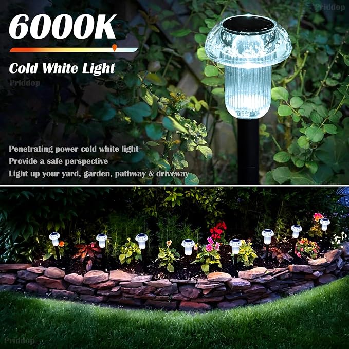 Priddop Solar Lights Outdoor Pathway Waterproof 8 Pack Cold White LED Acrylic - Image 5