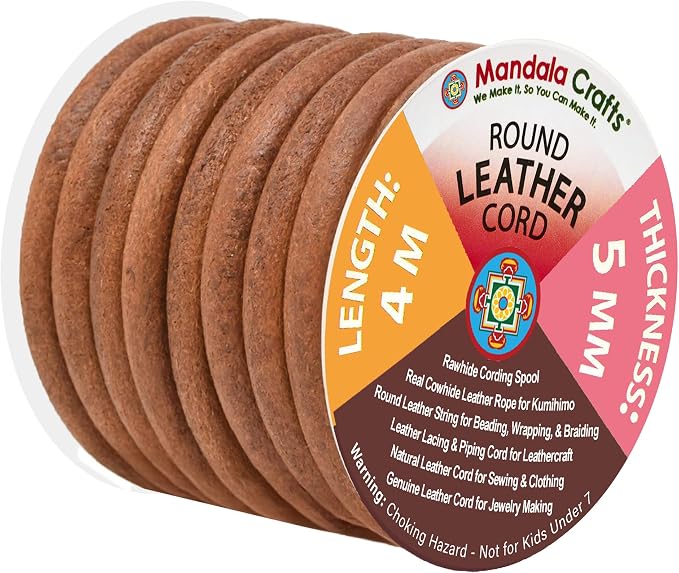 Mandala Crafts Round Cowhide Genuine Rust Leather Cord by MandalaCrafts