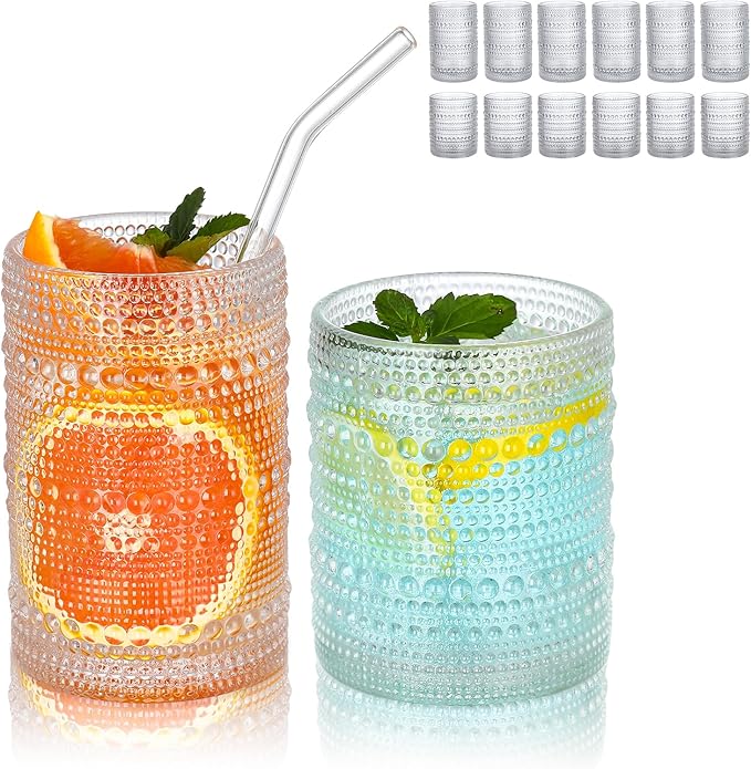 HomeVogue Hobnail Drinking Glasses Set of 12, 12oz & 15oz Vintage Glassware Set by HomeVogue