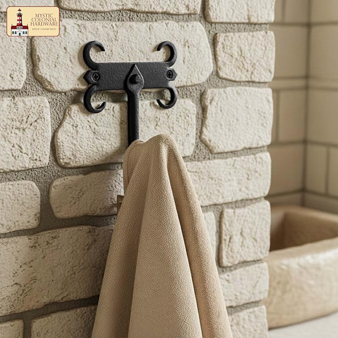 Mystic Colonial Rustic Cast Iron Wall Hooks, Heavy Duty Retro Utility Hooks - Image 6
