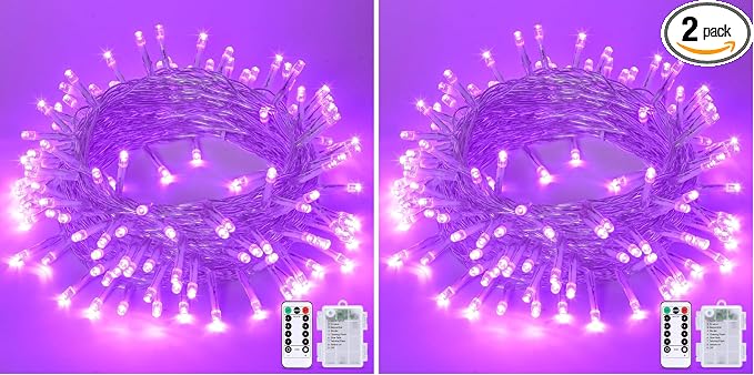 JMEXSUSS 33ft 100 LED Purple Christmas Lights, Battery Operated Christmas Lights by JMEXSUSS