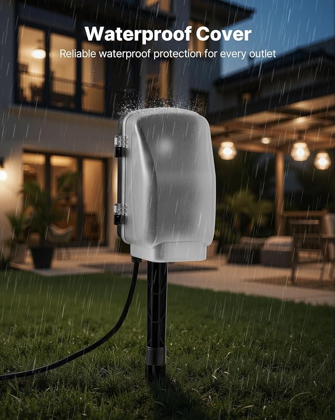 VEVOR Outdoor Power Stake, 15 FT Extension Cord, Outdoor Power Strip - Image 4
