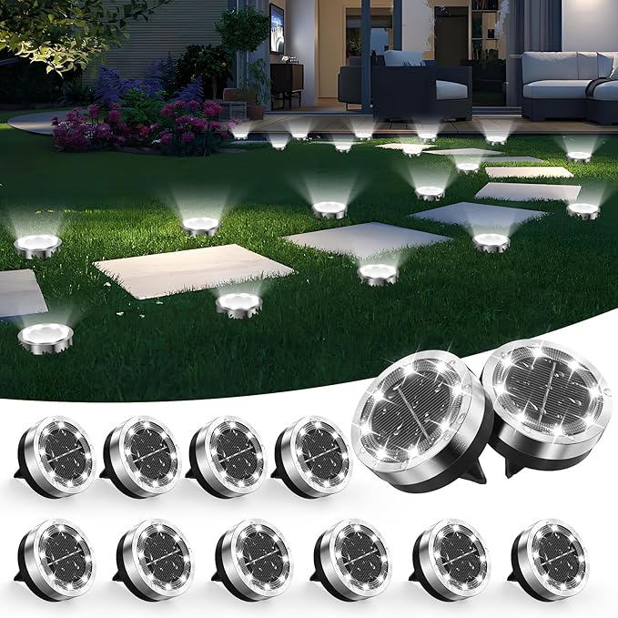 Solar Ground Lights Outdoor, 12 Pack Solar Lights Outdoor Waterproof, Mini Flat by Unknown