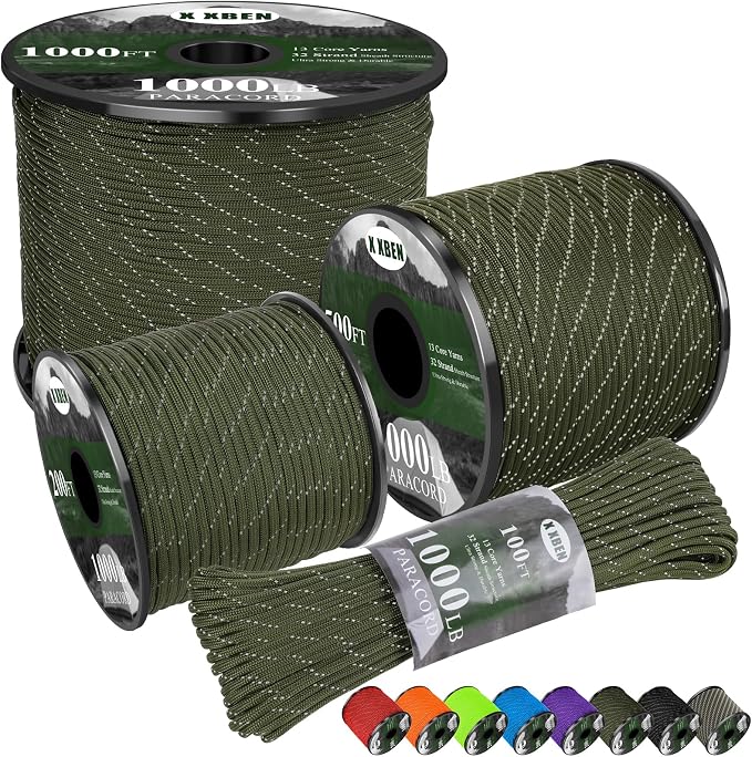 X XBEN Paracord Reflective 1000lb, 50/100/200/500/1000ft 4mm, 13 Strand by XXBEN