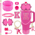9PCS Hot Pink for Stanley Cup Accessories Set Bling Initials Bow Charms for by Unknown