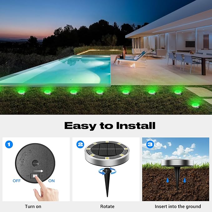Peasur Mini Solar Ground Lights Outdoor, 2 Pack Flat Solar Powered Disc Lights - Image 4