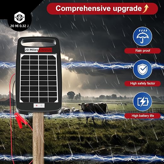 20 Miles Solar Powered Electric Fence Charger – 0.32J Output, 24/7 Day/Night - Image 3