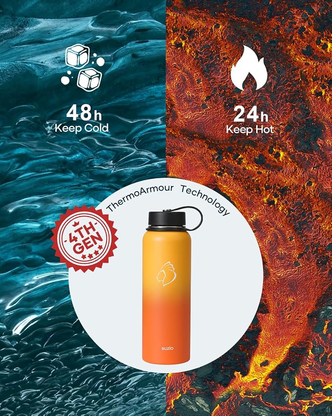 BUZIO 40oz Insulated Water Bottle, Triple Wall Vacuum Stainless Steel Water - Image 2