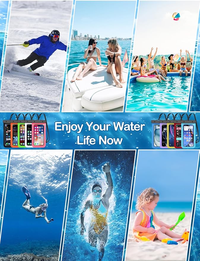 Famoby Up to 8.3" 3 Pack Multicolor Universal Waterproof Phone Pouch, Large - Image 2