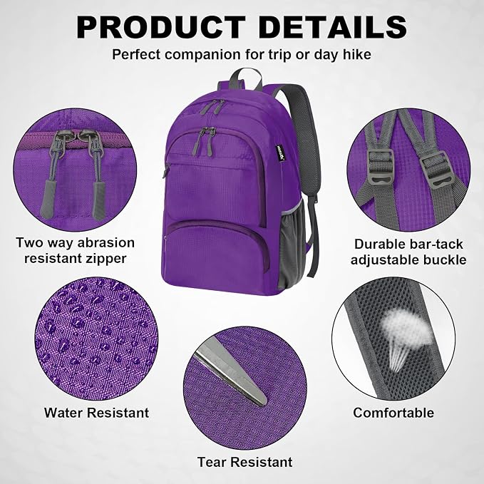 HOLYLUCK 20L Lightweight Packable Hiking Daypack Foldable Backpack - Image 4