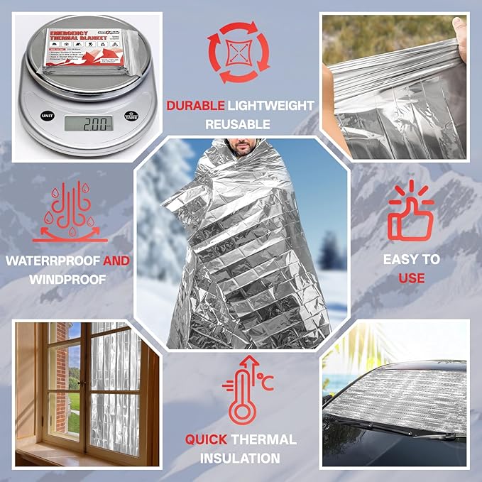 SecuCaptain Survival Emergency Thermal Blankets: Extra Large 84” x63” Space - Image 4