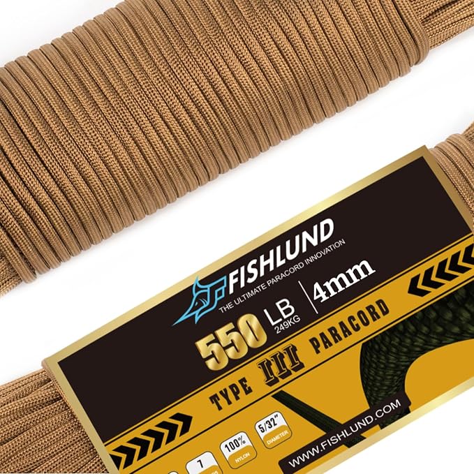 Paracord 550 lb, 7 Strand Paracord Rope 100ft 4mm, Nylon Parachute Cord by FISHLUND