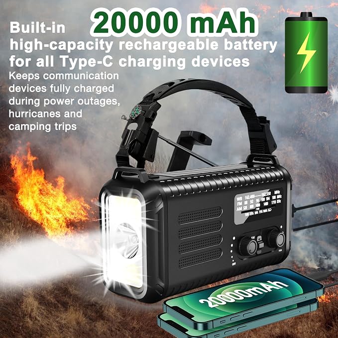 Emergency Hand Crank Weather Radio, Portable Solar Survival Radio - Image 3