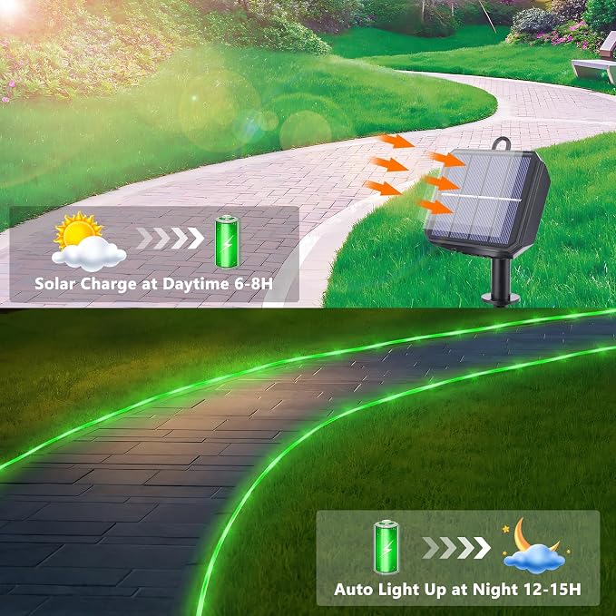 Solar Rope Lights, 2 Packs Total 66ft 200LEDSolar String Lights, 8 Modes - Image 4