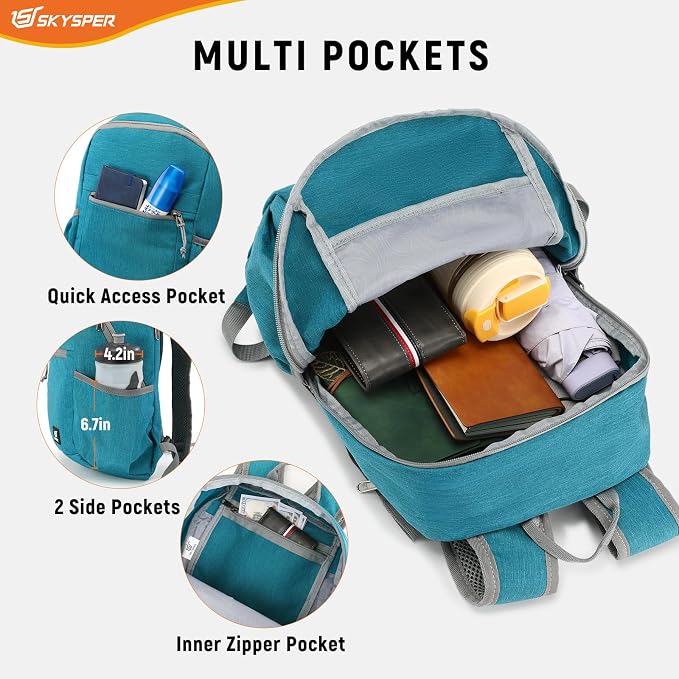 SKYSPER Anti Theft Hiking Backpack, 18L RFID Packable Travel Daypack, - Image 4