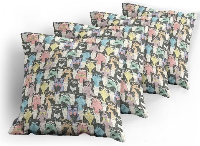 Ambesonne Funny Cartoon Throw Pillow Cushion Case Pack of 4, Theme of Playful - Image 5