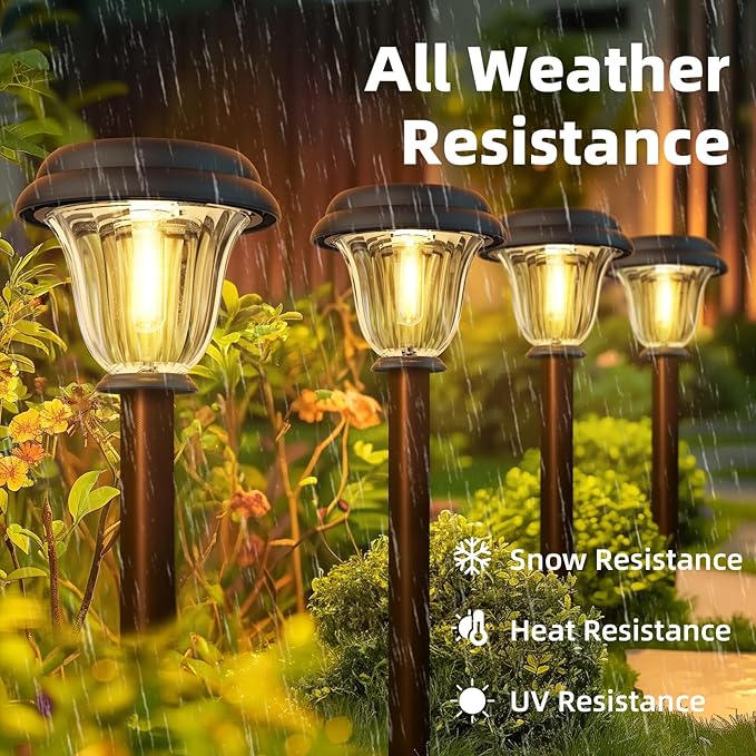 DERAYSION 8 Pack Solar Lights Outdoor, Stainless Steel Glass Solar Pathway - Image 4