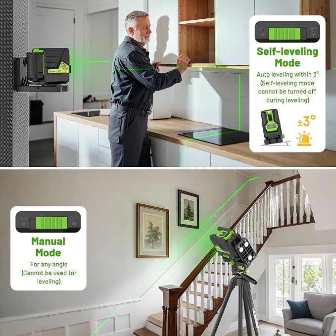 Huepar Laser Level with 60in Tripod, 1/13 High Accuracy Self Leveling Green - Image 2