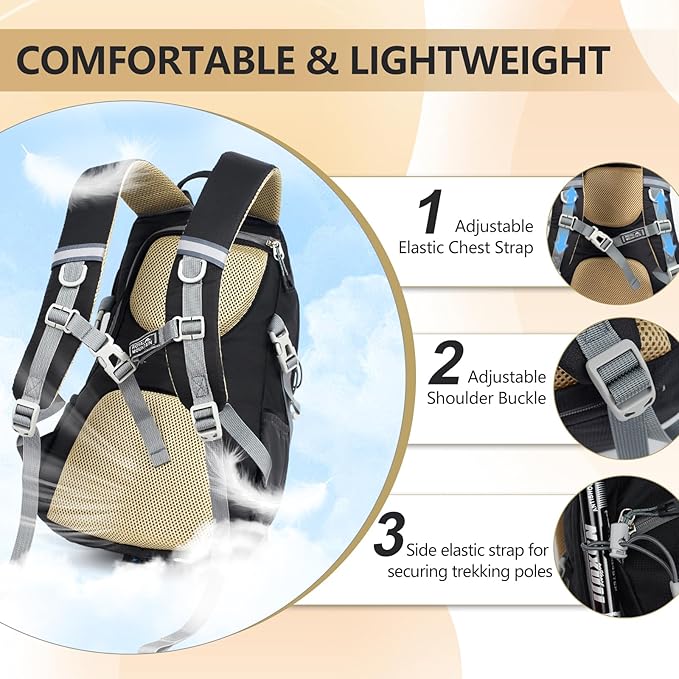 Hiking Backpack With Rain-cover, 30L Travel Backpacks - Image 4