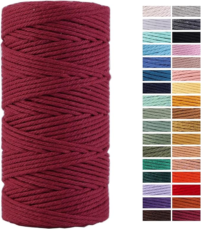 Wine Red Macrame Cord 3mm x 109Yards, Colored Cotton Rope Colorful Cotton Craft by AestheticDesignforYou