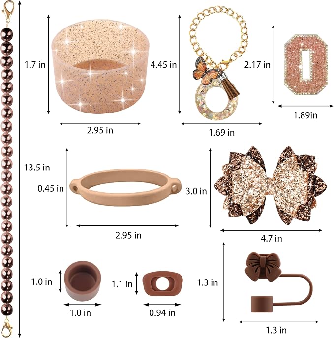 9PCS Brown for Stanley Cup Accessories Set Bling Initials Bow Charms for - Image 3