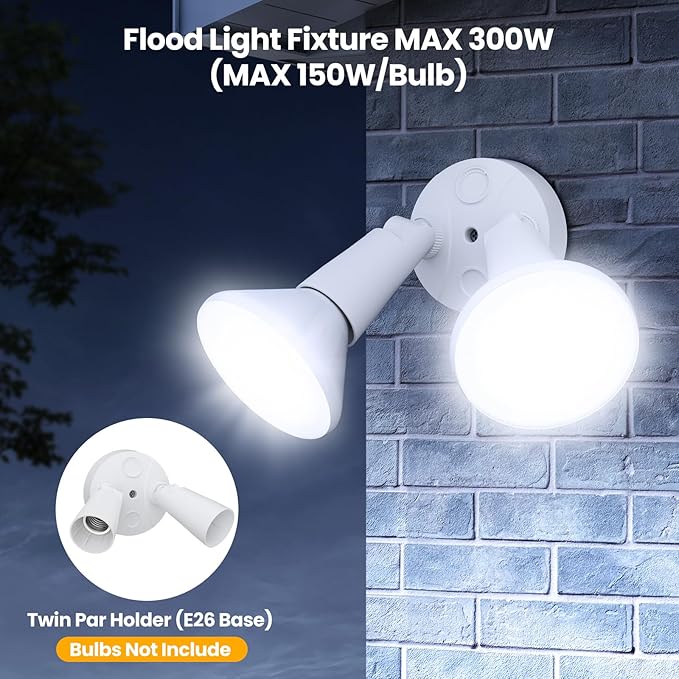 Onforu 2-Pack Adjustable Twin PAR Holder, Outdoor Flood Light Fixture Max 300W - Image 3