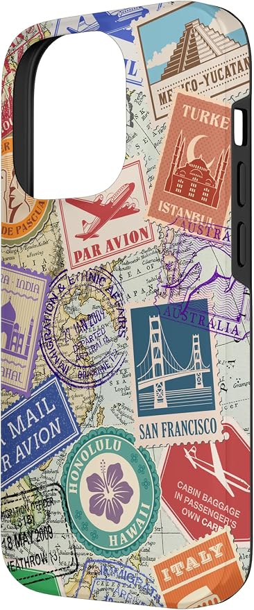 World Map Travel Passport Stamps Postage Stamp Case - Image 2