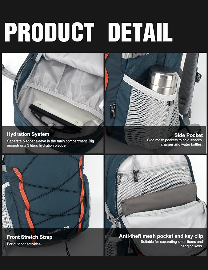 MOUNTAINTOP 25L Hiking Backpack, Lightweight Travel Backpack - Image 9