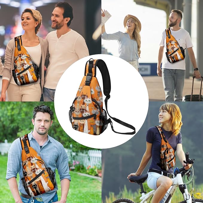 FyLybois Cat Sling Bag for Women Lightweight Crossbody Backpack Casual Daypack - Image 2
