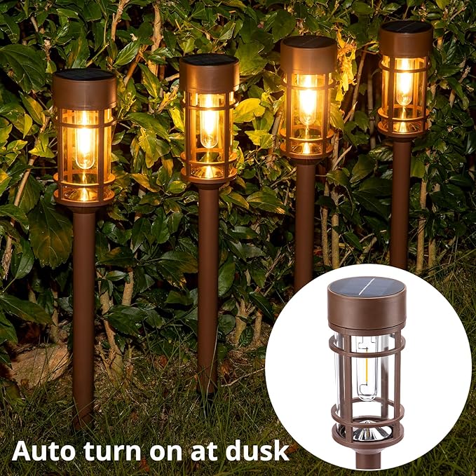 ILANCK Solar Pathway Lights Outdoor Solar Lights 8 Pack Metal & Glass Design - Image 2