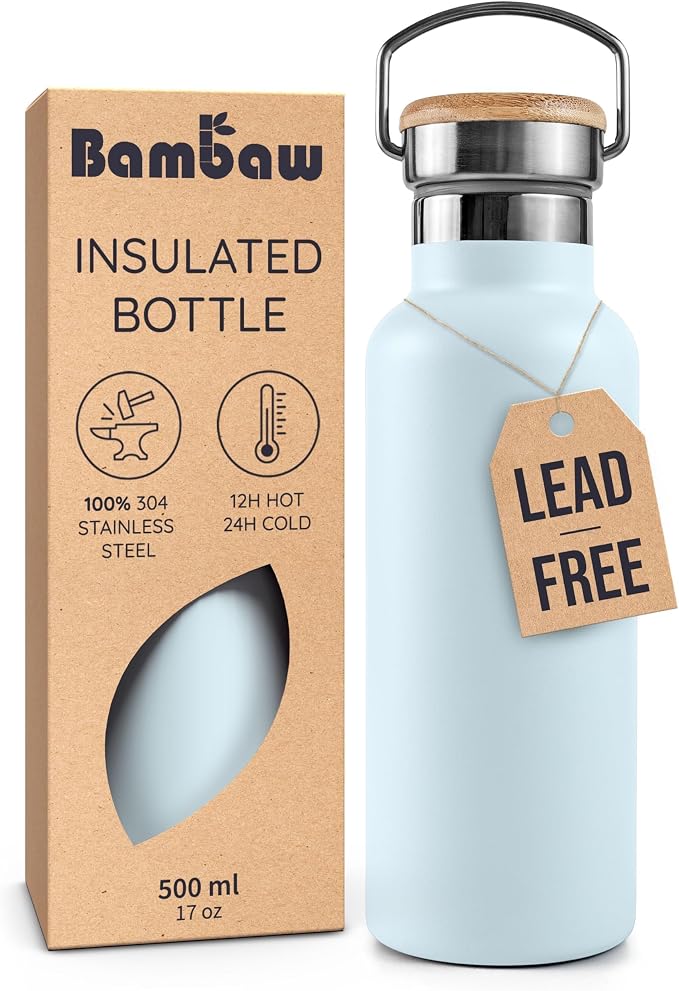 Bambaw 16 oz Stainless Steel Water Bottle, Insulated Water Bottle by Bambaw