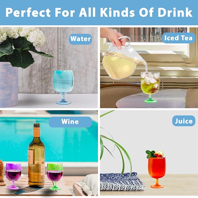 Lily's Home Unbreakable Plastic Wine Glasses Set of 8, 12 oz Shatterproof - Image 5